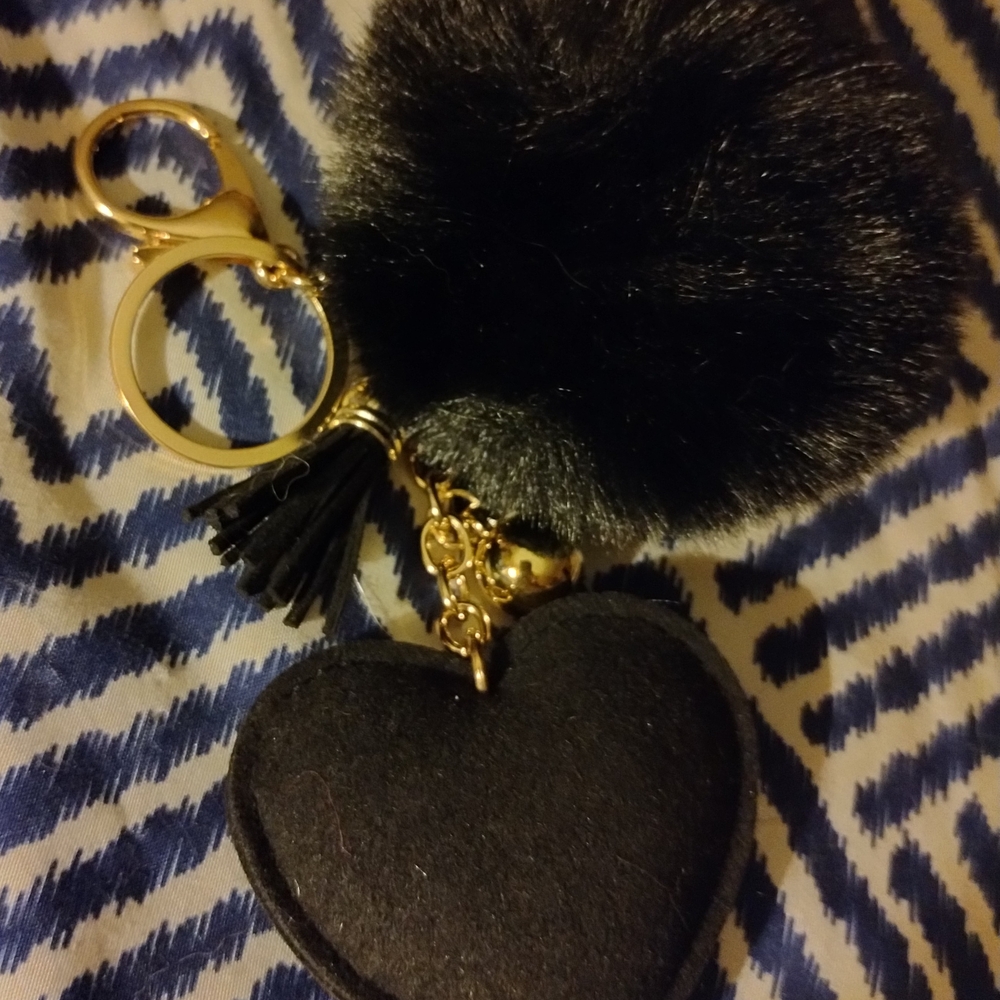 Black Pom Pom Heart Keychain